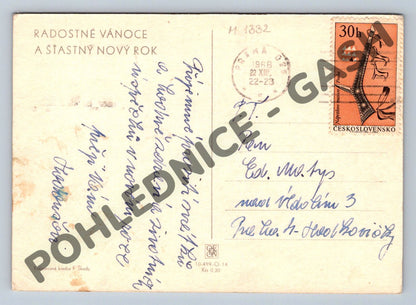 Pohlednice zimní vesnice kolorovaná 1966 (M1332)