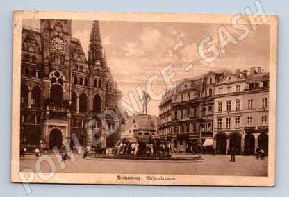 Pohlednice Liberec radnice a Meissnerova kašna do 1950 (M13324)
