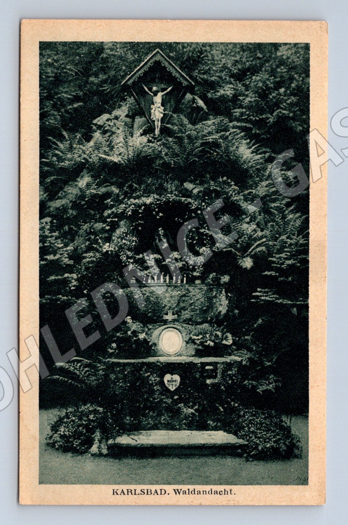 Pohlednice Karlovy Vary Waldandacht Karlsbad do 1950 (M13326)