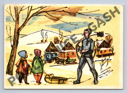 Pohlednice kominík a děti Československo 1950 (M1334)