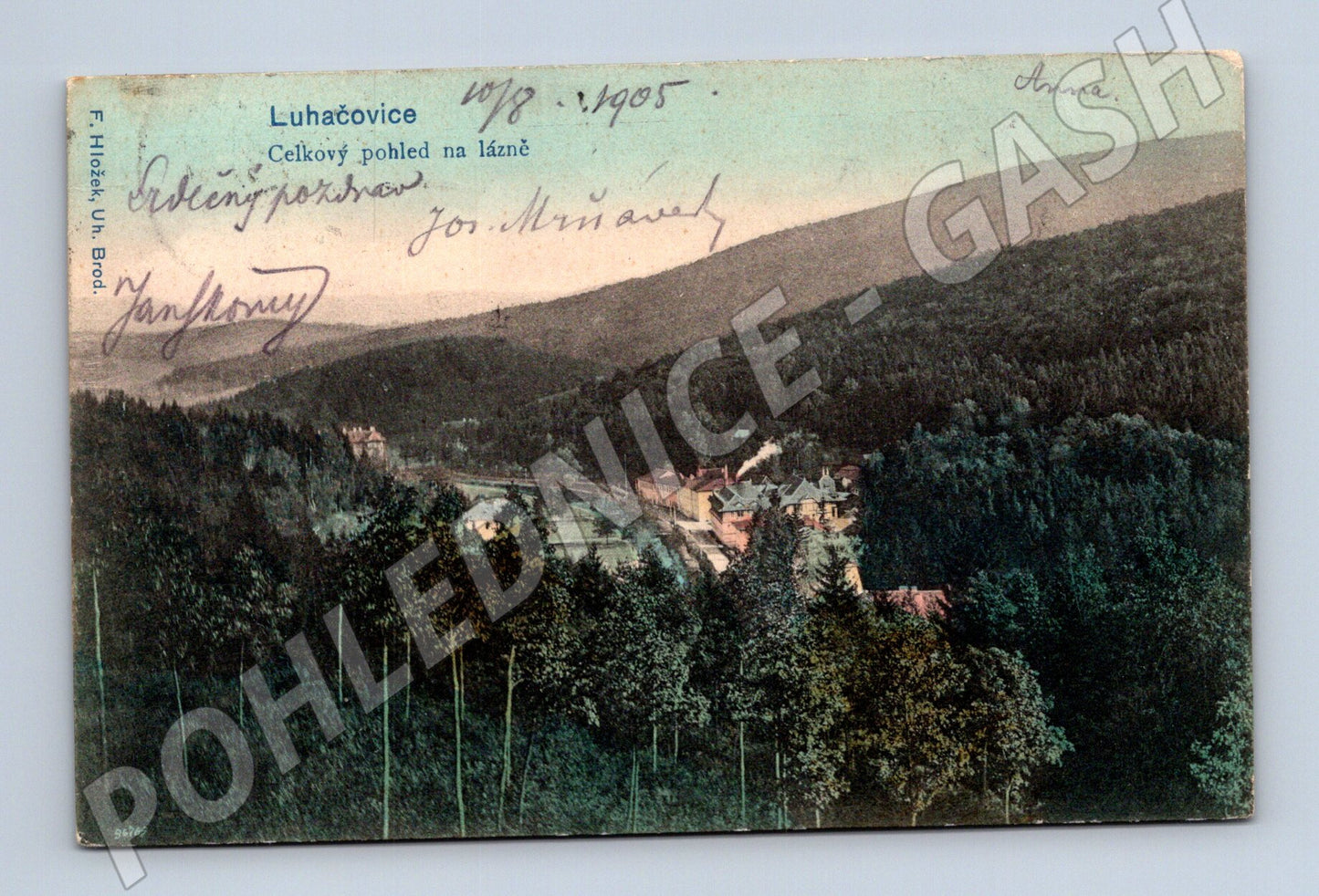 Pohlednice Luhačovice celkový pohled kolorovaná 1905 (M13387)