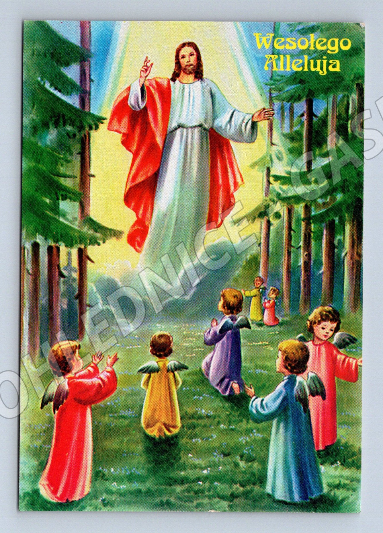 Pohlednice Velikonoce Polsko Ježíš a andílci (M13416)