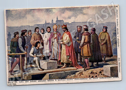 Pohlednice Karel IV. pokládá základní kámen Karlova mostu (M13452)