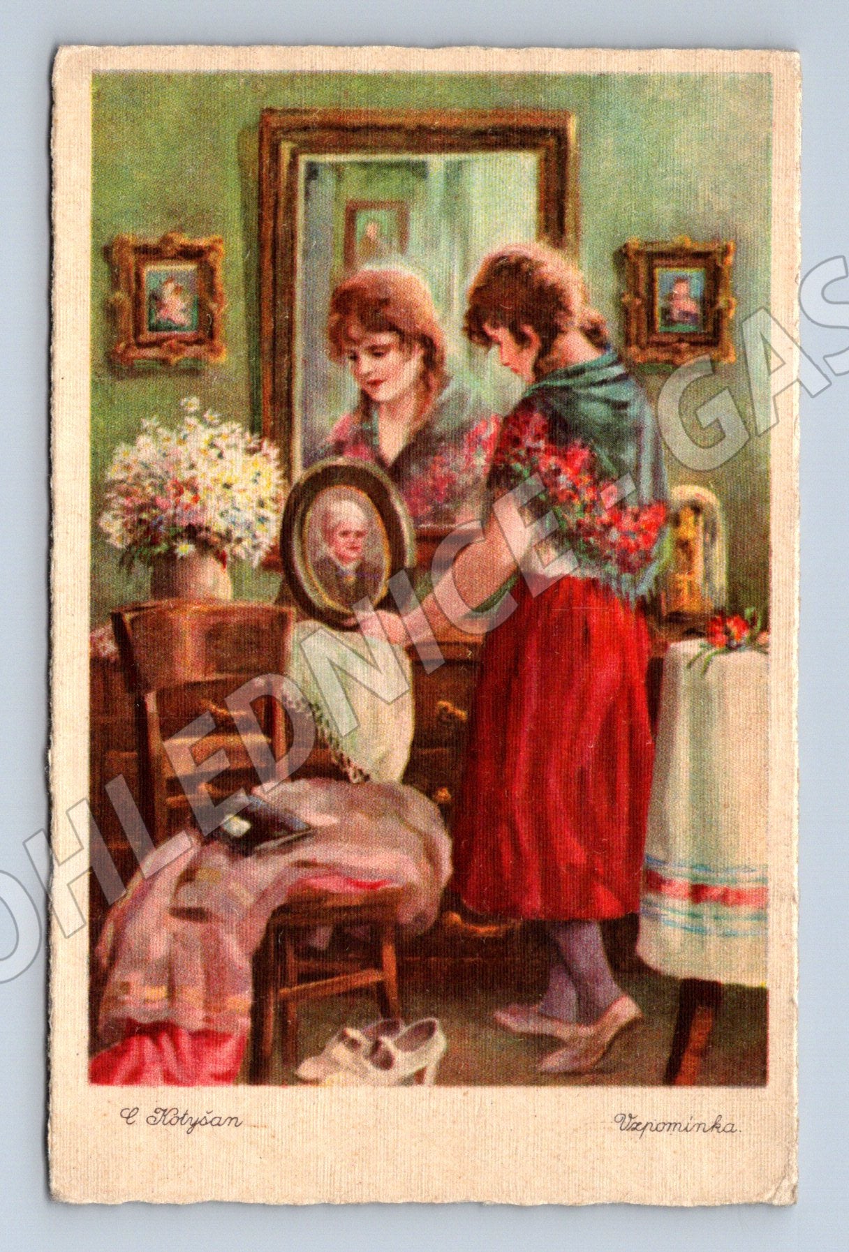 Pohlednice ženy v interiéru (M13543)