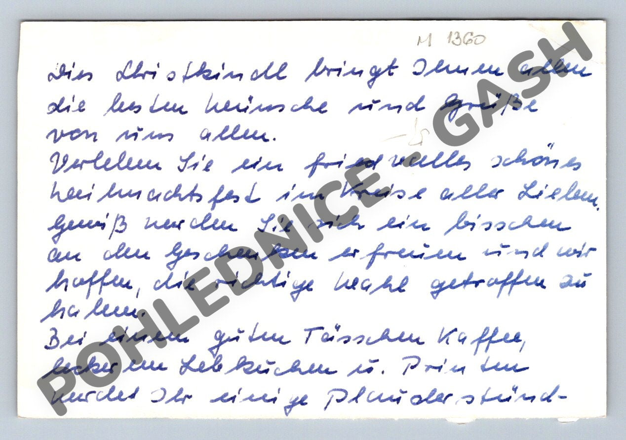 Pohlednice dívka s kyticí květinový rámeček německý text (M1360)