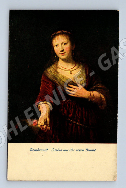 Pohlednice Rembrandt Saskia s červenou květinou (M13647)