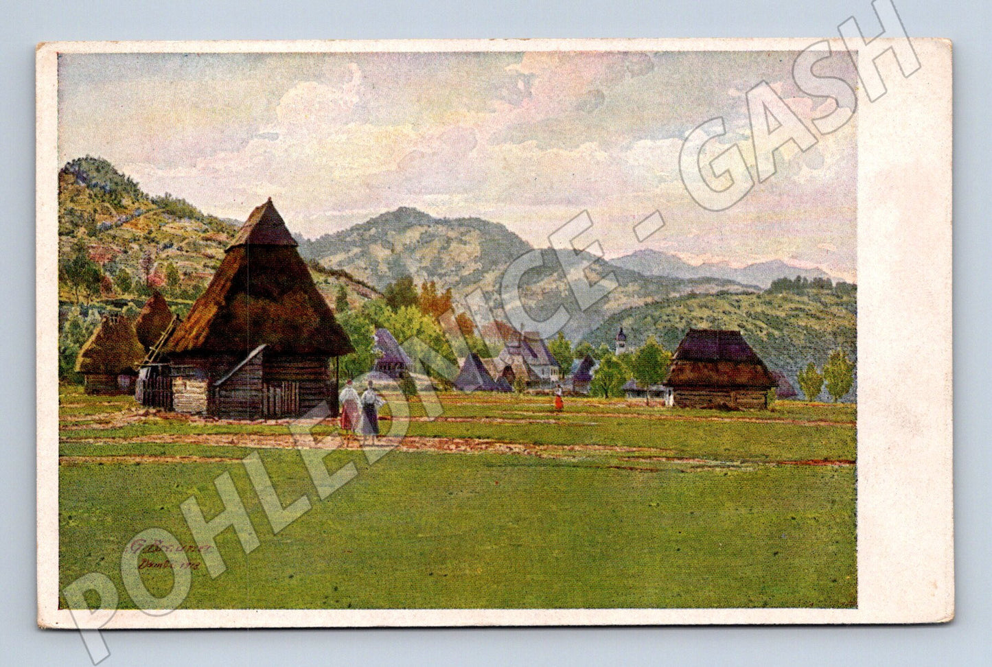 Pohlednice Karpatská vesnice etnografie (M13658)