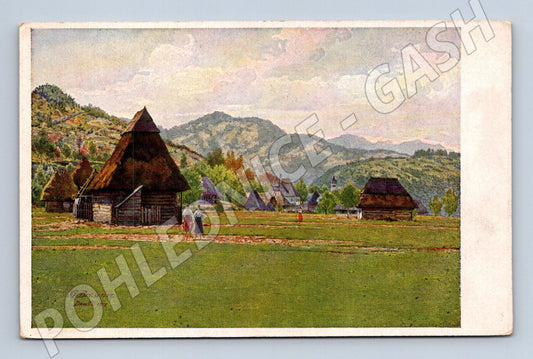 Pohlednice Karpatská vesnice etnografie (M13658)