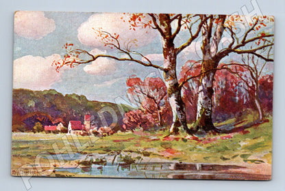 Pohlednice Krajina s vesnicí a stromy (M13659)