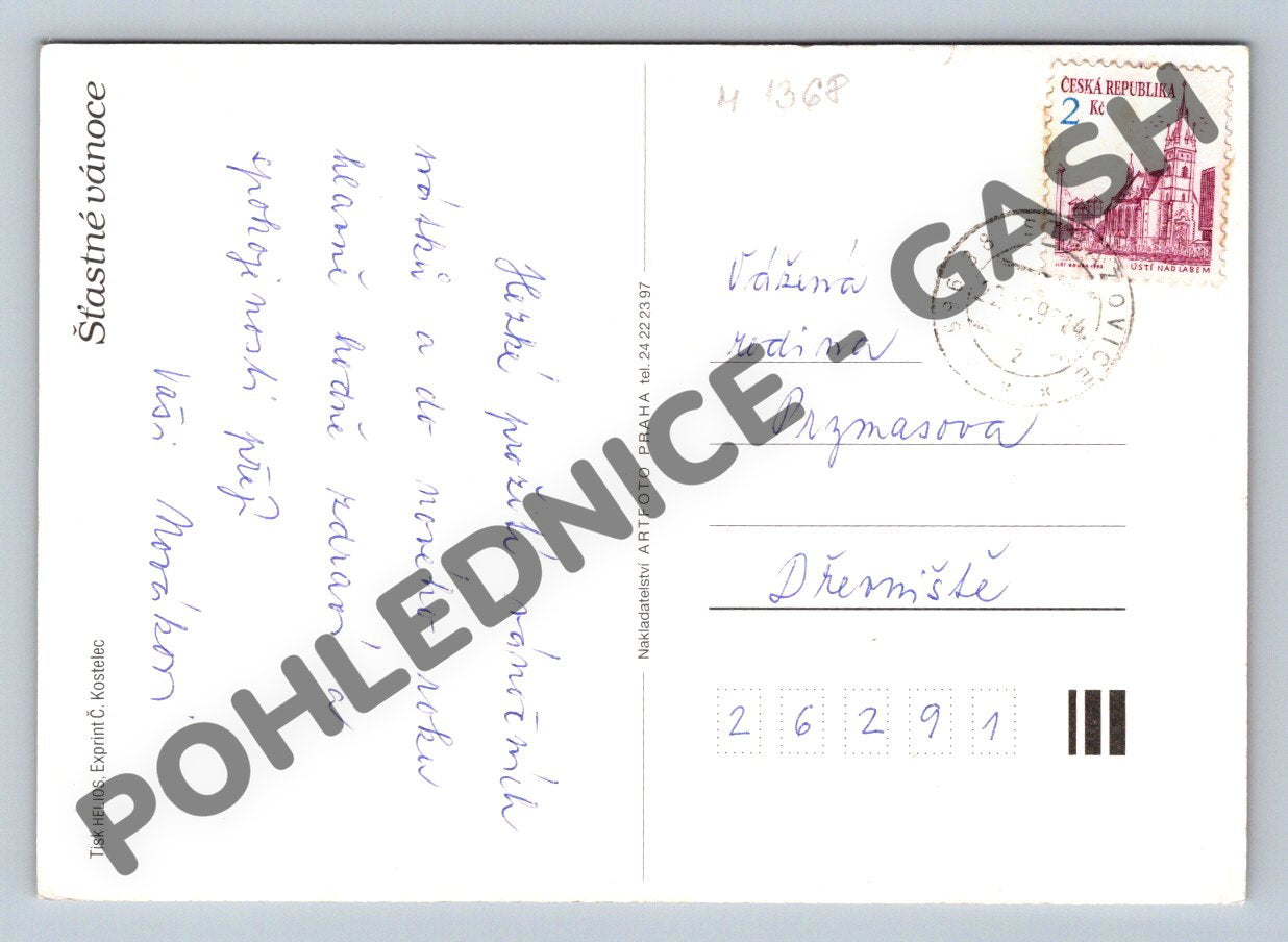 Pohlednice Vánoční Veselé Vánoce zimní krajina (M1368)