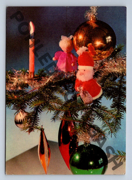 Pohlednice Vánoční Československo 1966 svíčka a ozdoby (M1369)