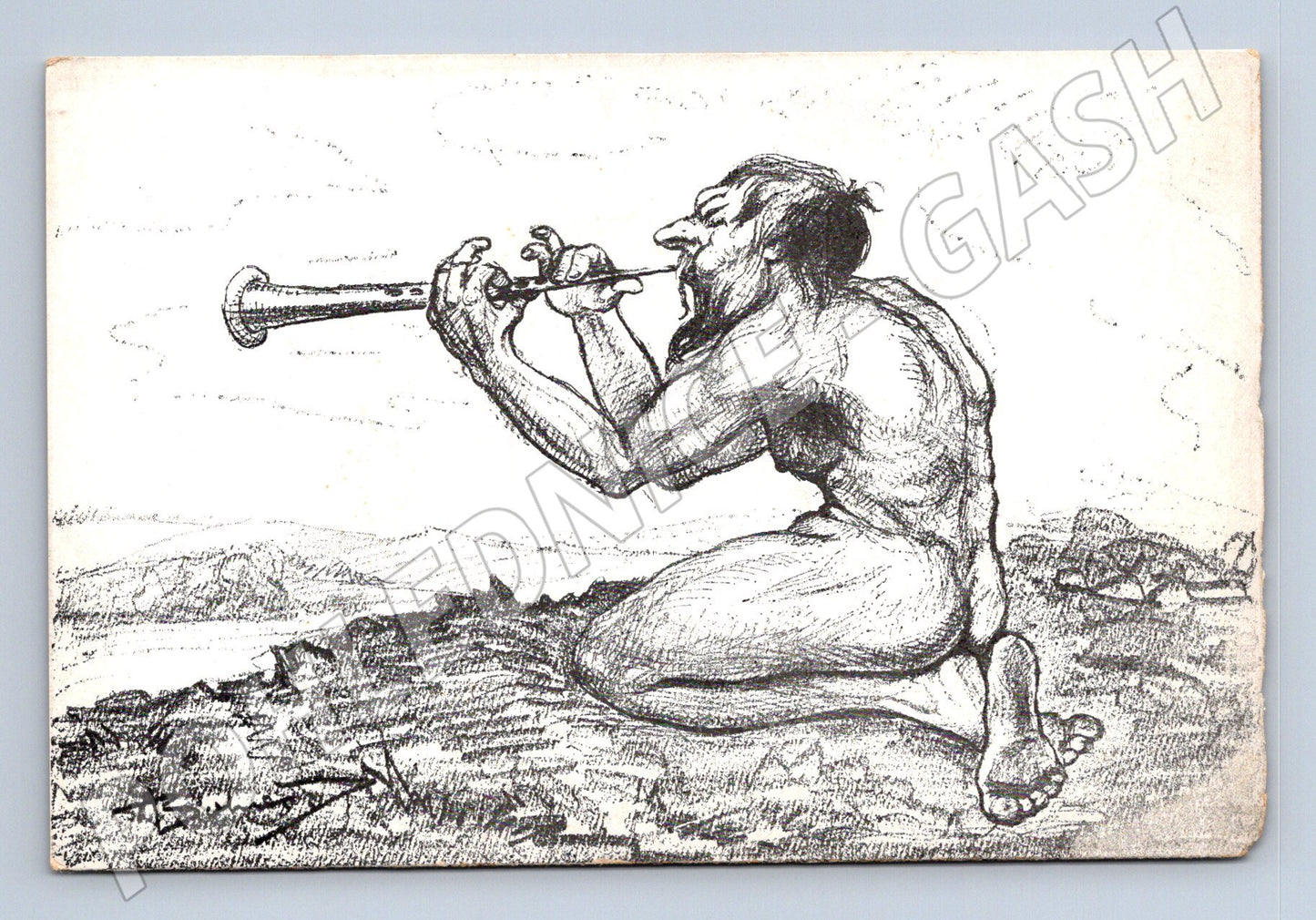 Pohlednice mytologická postava s flétnou (M13740)