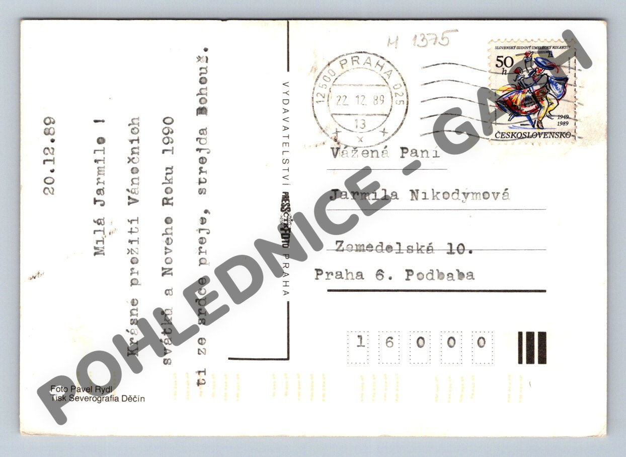 Pohlednice Vánoční ČSSR 1989 Veselé Vánoce Praha (M1375)