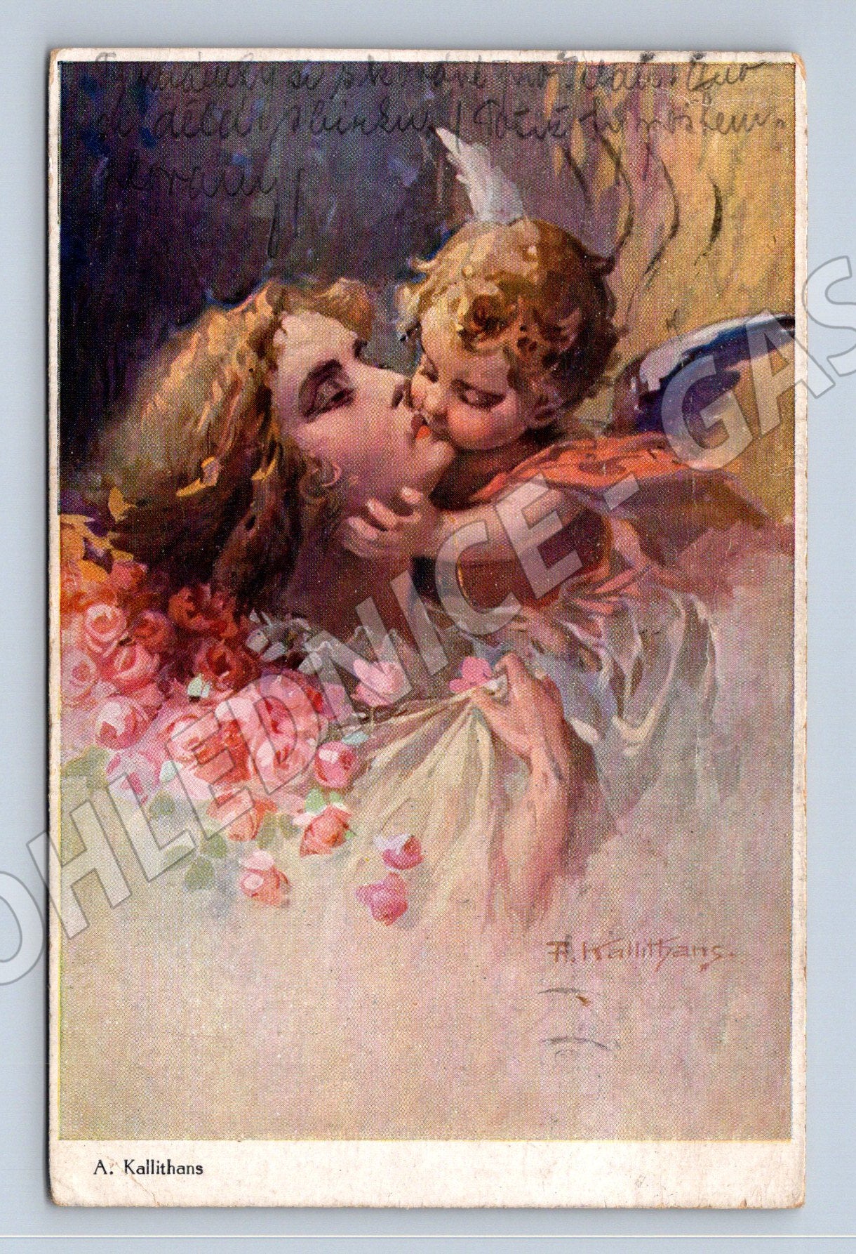 Pohlednice Anděl a žena – A. Kalithiens (M13757)