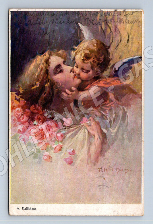 Pohlednice Anděl a žena – A. Kalithiens (M13757)