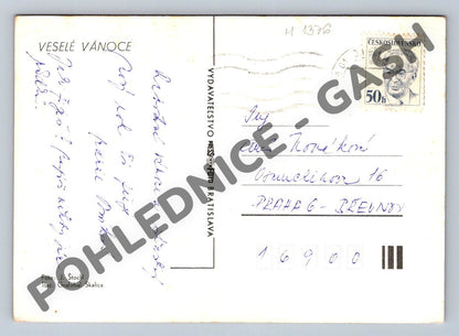 Pohlednice Vánoční ČSSR svíčka jablko ořechy 50. léta (M1376)