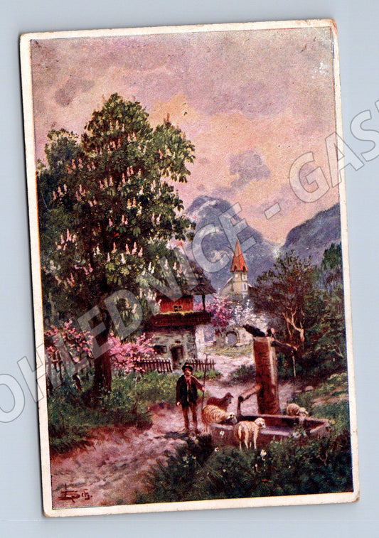 Pohlednice malované venkovské stavení SStW 208 (M13784)