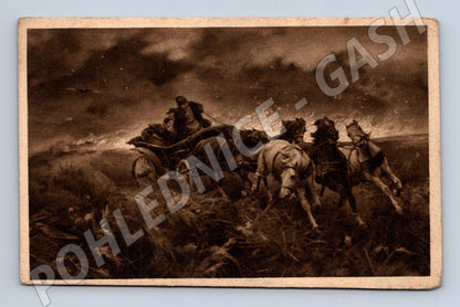 Pohlednice kočár tažený koňmi 1923 (M13793)