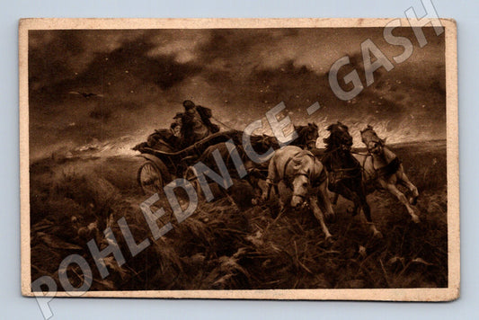 Pohlednice kočár tažený koňmi 1923 (M13793)