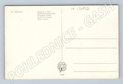 Pohlednice Krajina v létě – žena s husami (M13816)