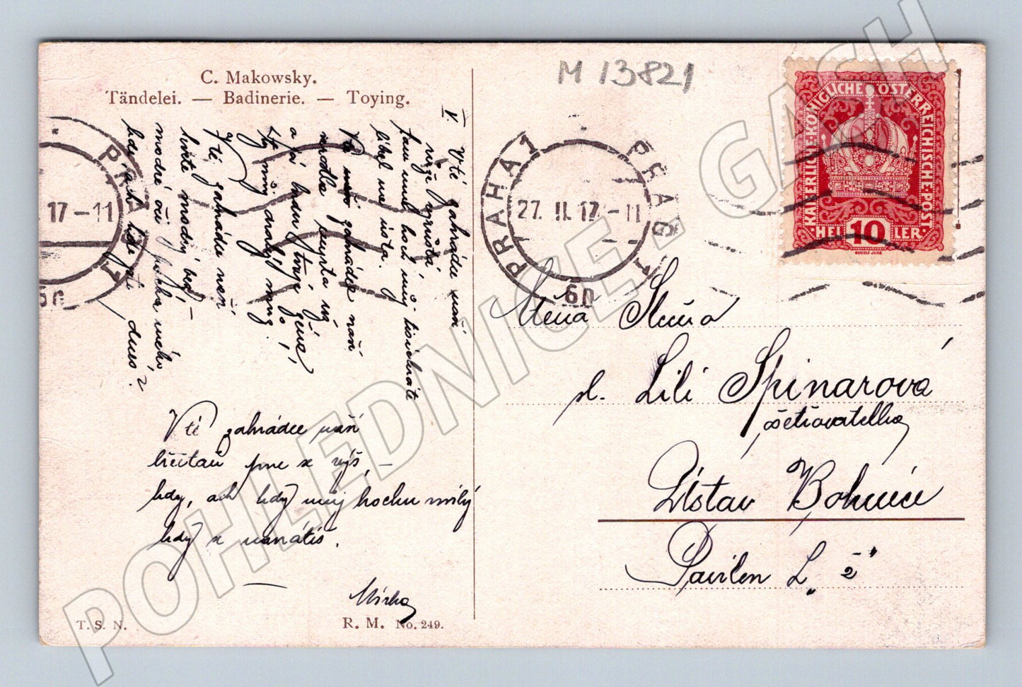Pohlednice Andílci a páv (Stará pohlednice C. Makowsky, M13821)