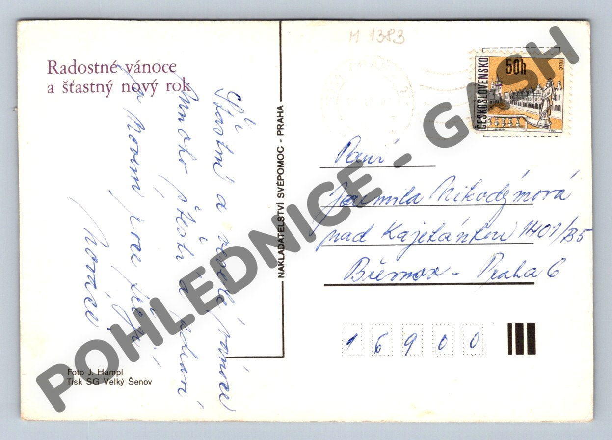 Pohlednice Vánoční ČSSR přání jablko a větvička 1983 (M1383)