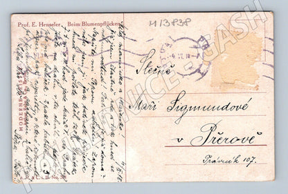 Pohlednice Dítě na louce Malovaná pohlednice E. Henseler, 1917(M13838)