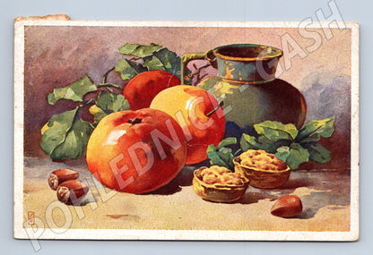 Pohlednice zátiší ovoce a džbán 1949 popsaná (M13852)