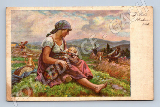 Pohlednice J. Fiala Rodinné štěstí etnografie 1935 (M13866)