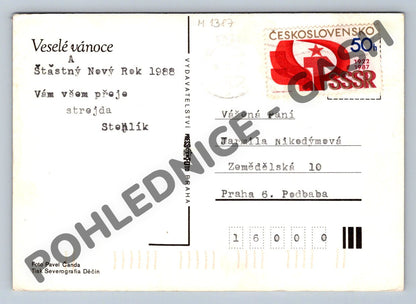 Pohlednice Vánoční ČSSR 1988 zlato a svíčka retro (M1387)