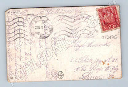 Pohlednice žena na lavičce 1908 RU (M13876)
