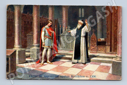 Pohlednice Václav III. a opat Konrád 1306 (M13888)