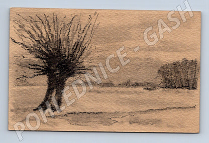 Pohlednice kresba krajiny 1957 Československo (M13894)