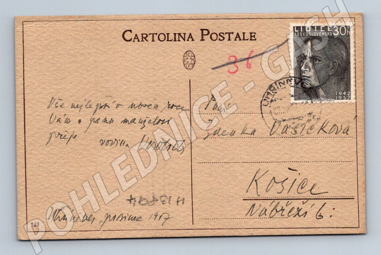 Pohlednice kresba krajiny 1957 Československo (M13894)
