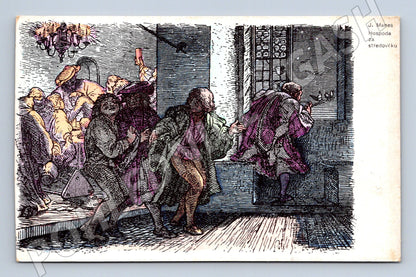 Pohlednice J. Mánes Hospoda za středověku kolorovaná (M13898)