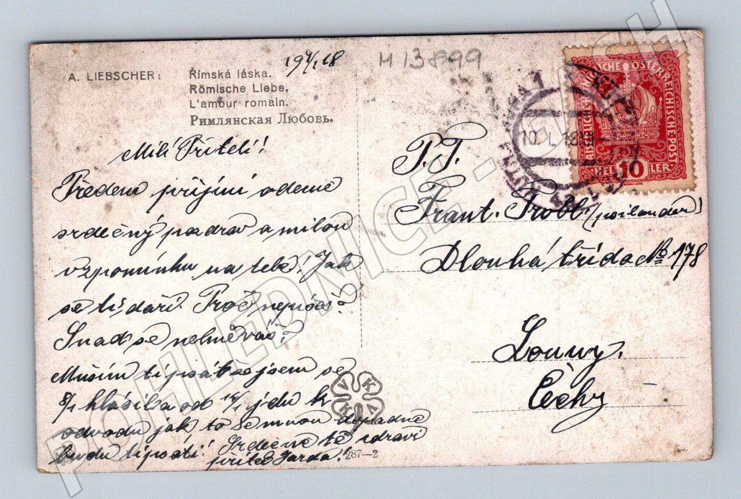 Pohlednice A. Liebscher Římská láska 1918 (M13899)
