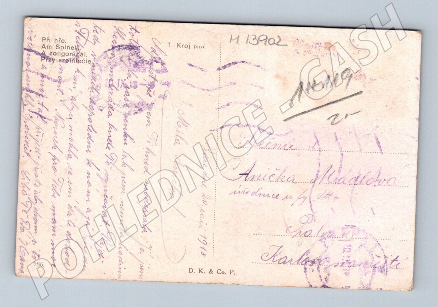 Pohlednice Při hře T. Kroj 1918 (M13902)