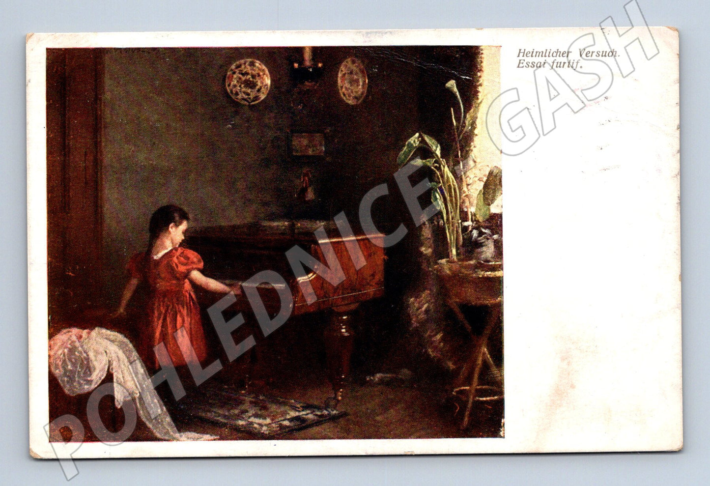 Pohlednice dívka u klavíru malířství 1911 (M13905)