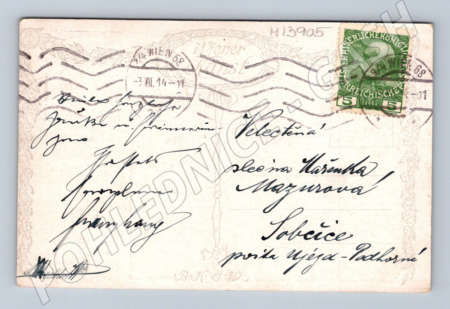 Pohlednice dívka u klavíru malířství 1911 (M13905)