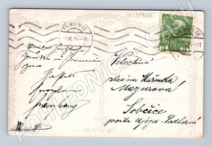 Pohlednice dívka u klavíru malířství 1911 (M13905)