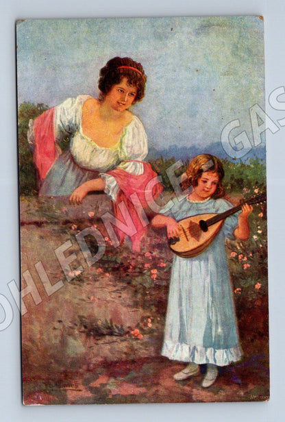Pohlednice dvě ženy v přírodě mandolína (M13909)