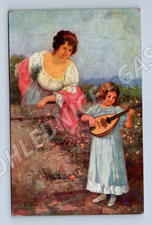 Pohlednice dvě ženy v přírodě mandolína (M13909)