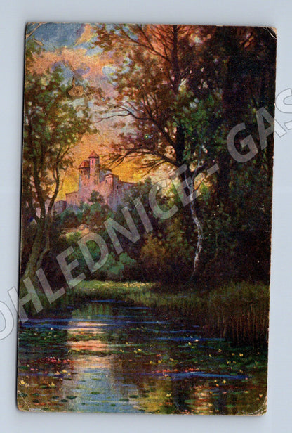 Pohlednice hrad u řeky zasláno polní poštou (M13914)