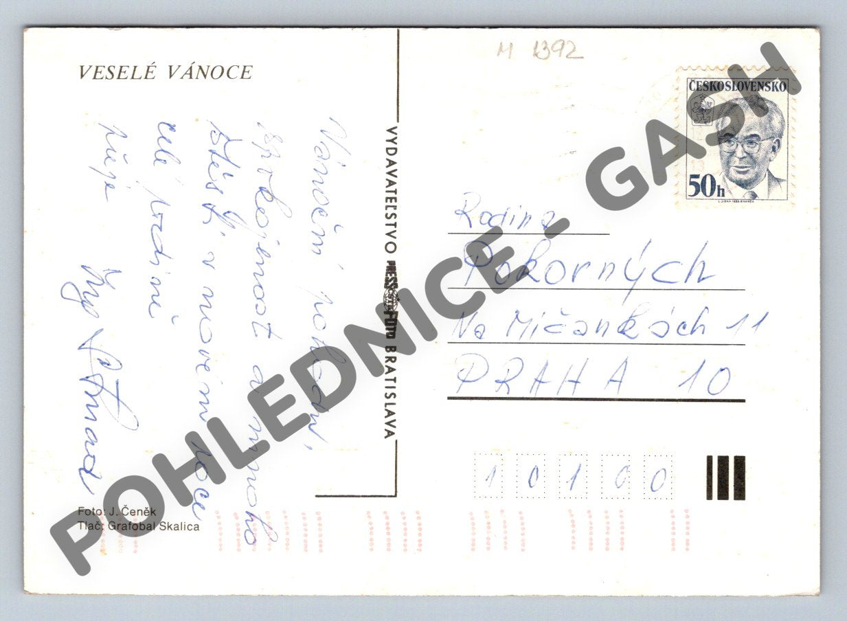 Pohlednice Vánoční ČSSR 1987 svíčka ořechy větvička (M1392)