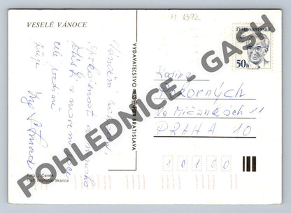 Pohlednice Vánoční ČSSR 1987 svíčka ořechy větvička (M1392)