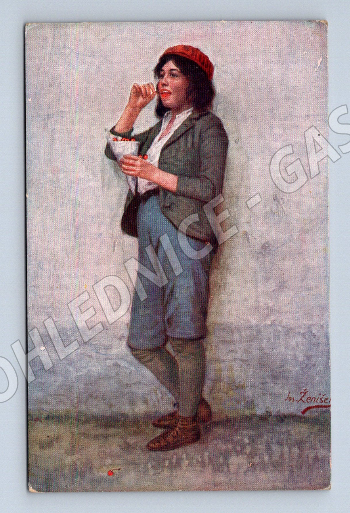 Pohlednice První třešně J. Ženíšek etnografie (M13921)