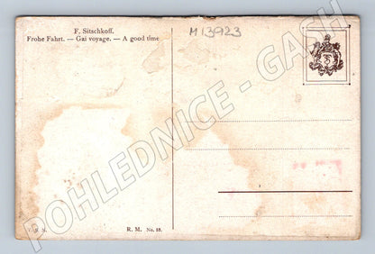 Pohlednice děti na saních F. Sitschkoff zimní motiv (M13923)
