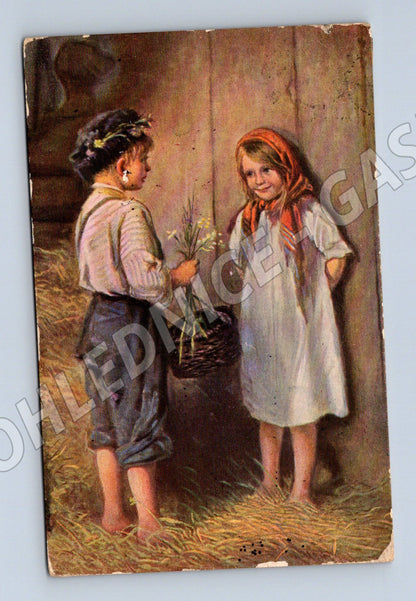 Pohlednice etnografie děti malovaný motiv K. Lemoch 1916 (M13925)