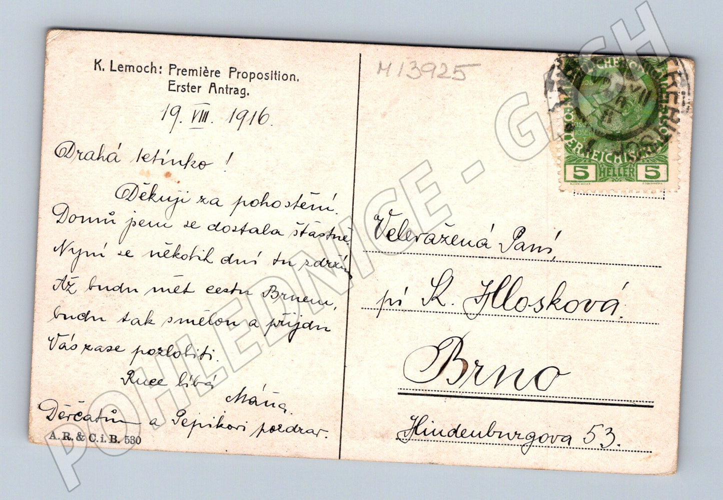 Pohlednice etnografie děti malovaný motiv K. Lemoch 1916 (M13925)
