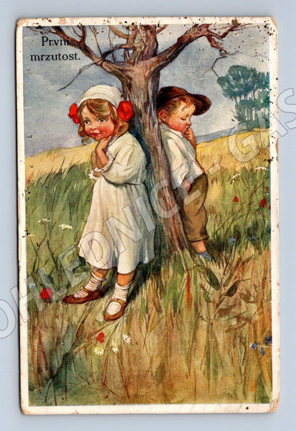 Pohlednice První mrzutosti dětský motiv 1911 (M13929)